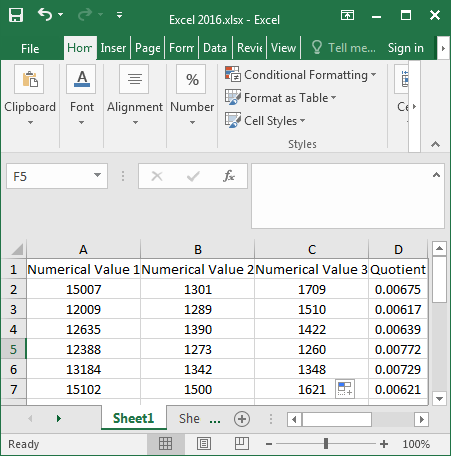 Как рассчитать коэффициент ячеек в Excel 2016