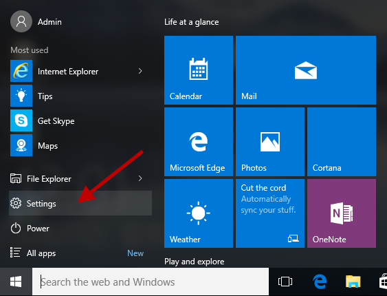 Значок настроек отсутствует в меню Пуск в Windows 10